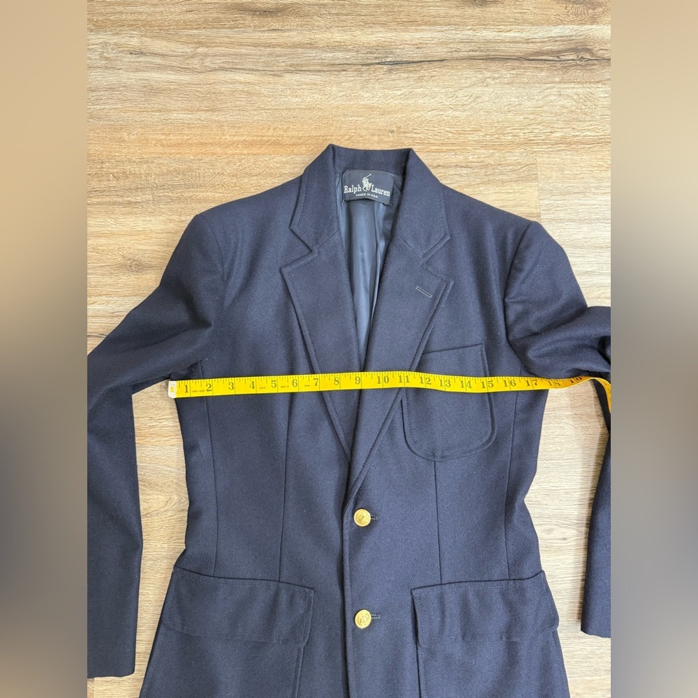 Vintage 90s Ralph Lauren Navy Wool Blazer Gold Crest Buttons Made in USA Size S - Picture 13 of 15